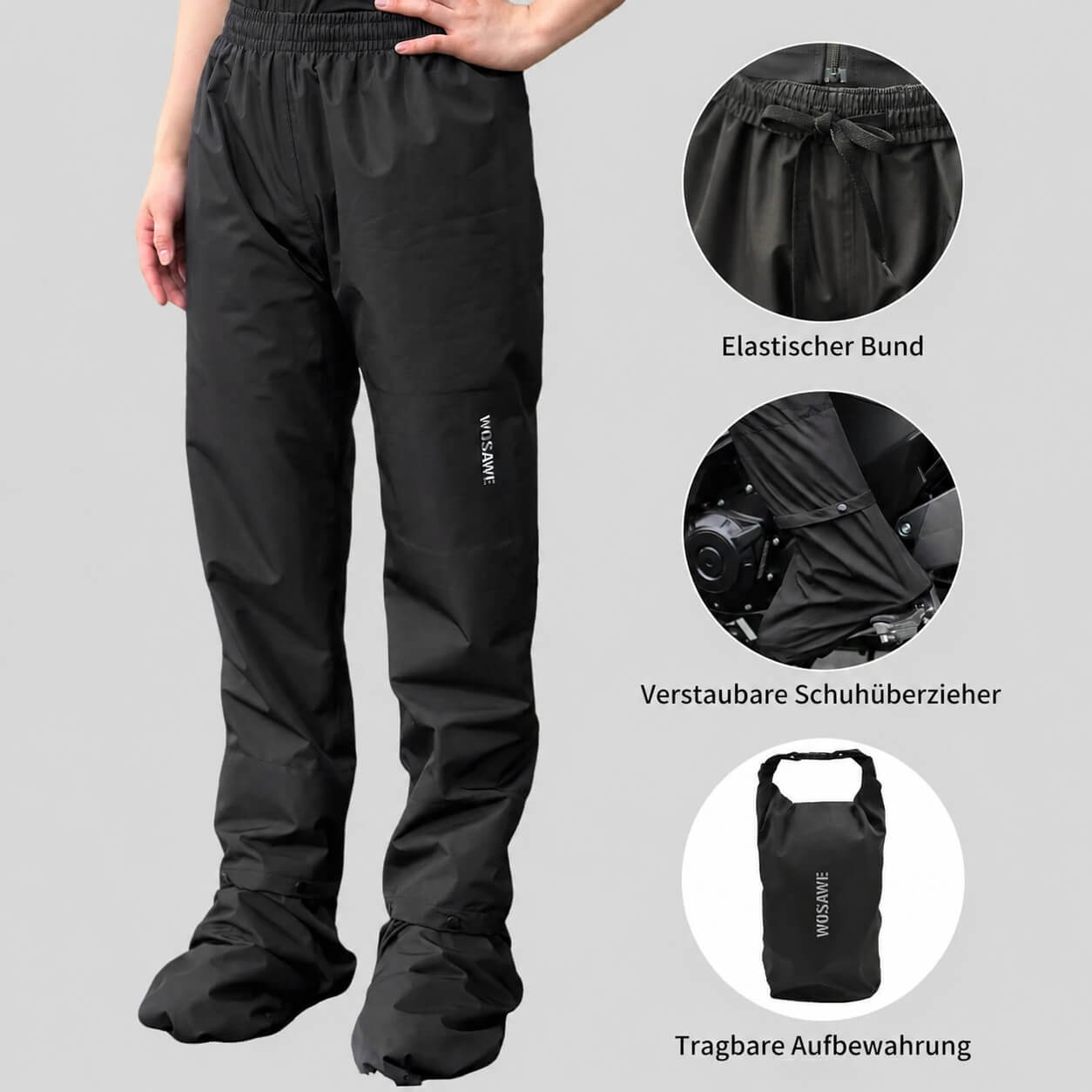 Wasserdichte Überhose mit Schuhüberziehern – Regenhose für Fahrrad & Outdoor